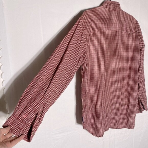 Vintage Higher State Red Cream Plaid Cotton Casual Long Sleeve Button Up Shirt M - Picture 11 of 16